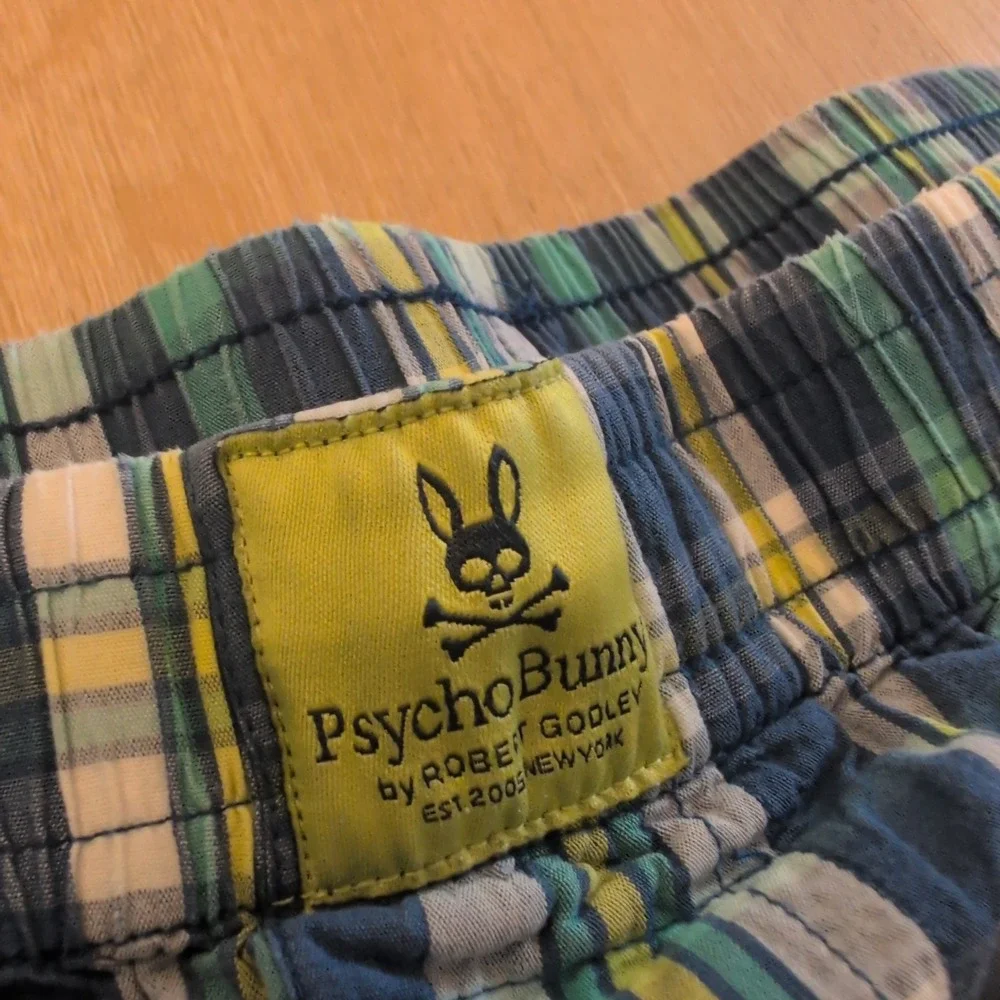 Psycho Bunny Mens Blue Green Plaid Cotton Woven Boxer Shorts Logo Medium
